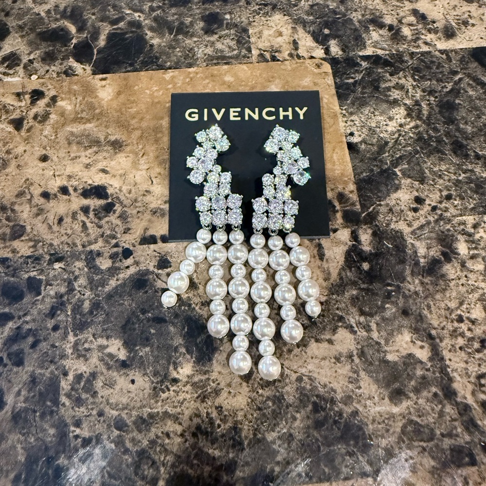 Givenchy Silver-Tone Crystal & Pearl Chandelier Earrings - Picture 2 of 8